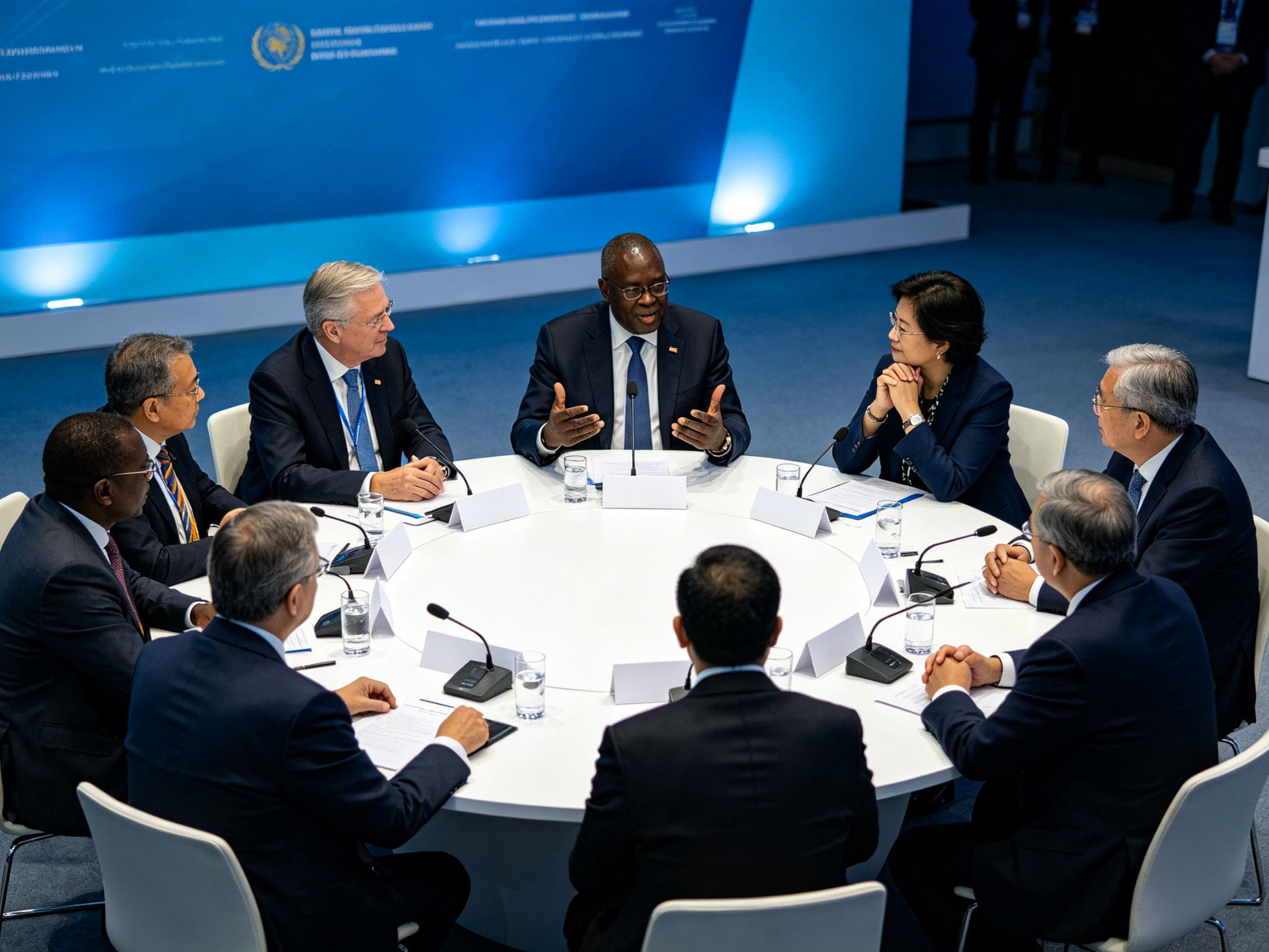 Delegates in discussion at a multilateral roundtable